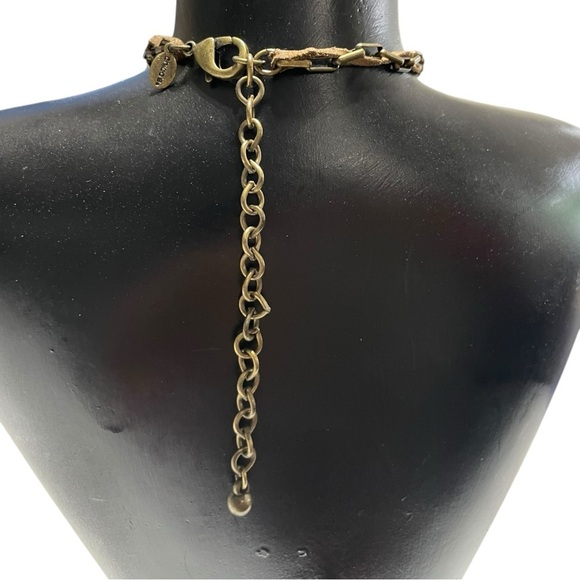 Chico’s Gold and Silver Leaf Pendant Necklace w/ leather gold chain - Picture 5 of 10